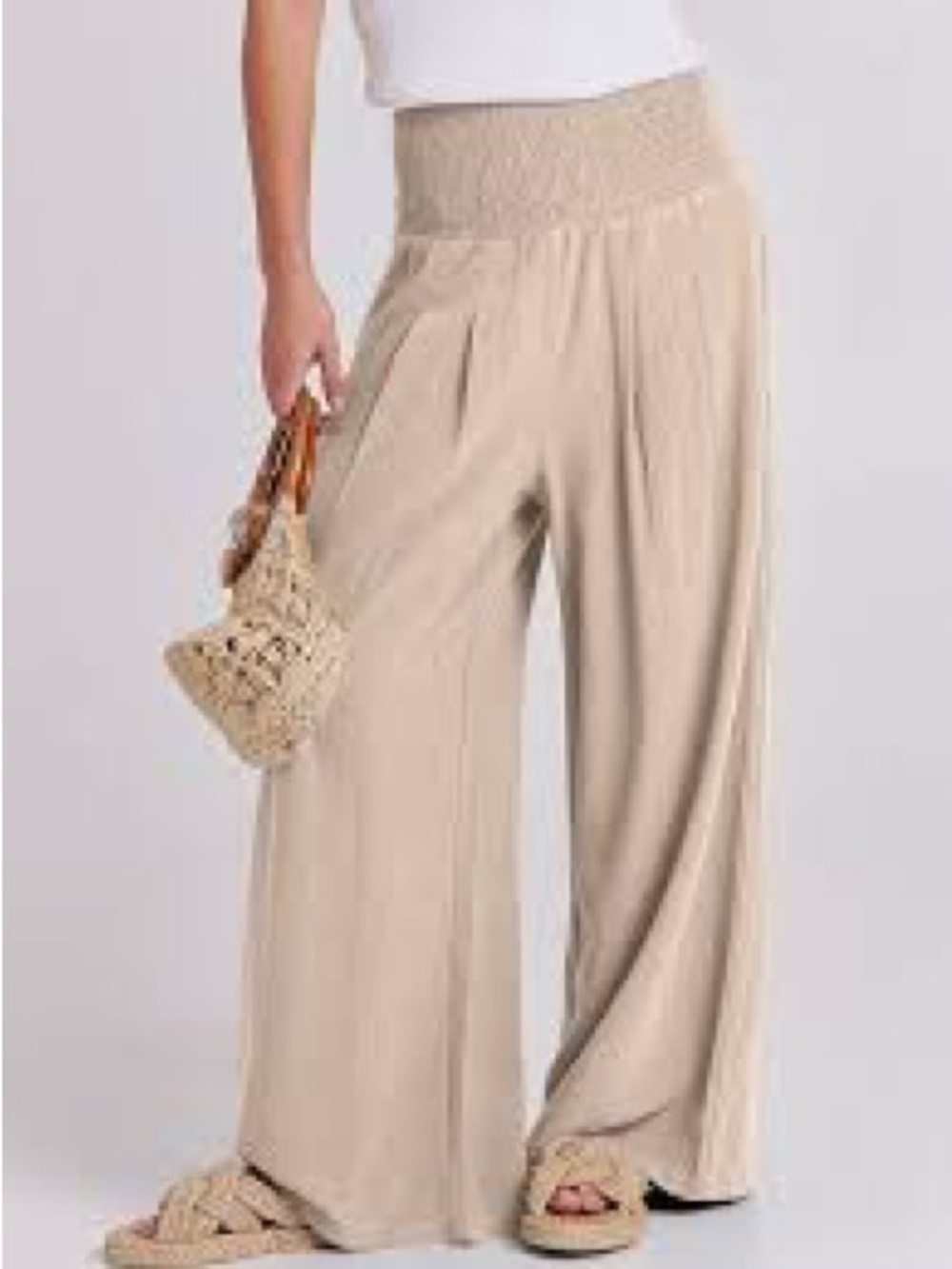 ANRABESS Women Linen Palazzo Pants Summer Boho Wide Leg High Waist Casual